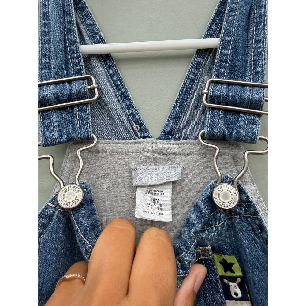 Carter's 18M Denim Overalls MVP Dog Embroidered Utility Carpenter Y2K